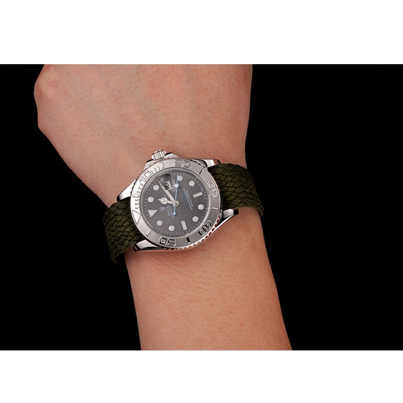 Aaa fake watches Dial Master Yacht Green Fabric Green Bracelet Rolex 1453869 0612